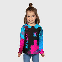 Лонгслив детский Skoda - neon gradient: надпись, символ, цвет: 3D-принт — фото 2