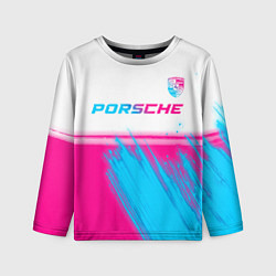 Лонгслив детский Porsche neon gradient style: символ сверху, цвет: 3D-принт