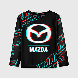 Лонгслив детский Значок Mazda в стиле glitch на темном фоне, цвет: 3D-принт