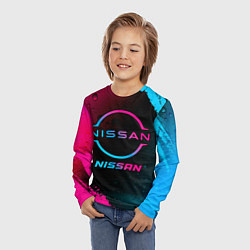 Лонгслив детский Nissan - neon gradient, цвет: 3D-принт — фото 2