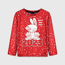 Лонгслив детский Happy new year, 2023 год кролика, цвет: 3D-принт