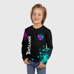 Лонгслив детский Виталий и неоновый герб России: надпись, символ, цвет: 3D-принт — фото 2