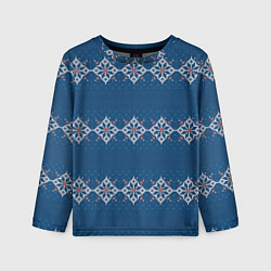 Лонгслив детский Вязанный синий классический стиль, цвет: 3D-принт