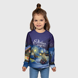Лонгслив детский Новый год в деревне, цвет: 3D-принт — фото 2