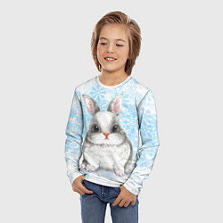 Лонгслив детский Белый кролик и снежинки, цвет: 3D-принт — фото 2