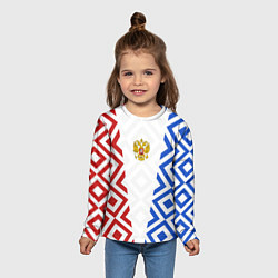 Лонгслив детский Russia sport ромбы и герб, цвет: 3D-принт — фото 2