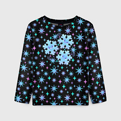 Лонгслив детский Снежинки в ночном небе с цветными звездами, цвет: 3D-принт