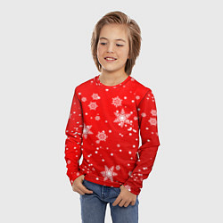 Лонгслив детский Снежинки на красном фоне, цвет: 3D-принт — фото 2