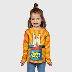 Лонгслив детский 2023 - кролик в шляпе фокусника, цвет: 3D-принт — фото 2