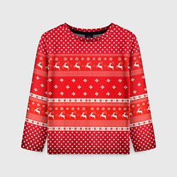 Лонгслив детский Праздничный красный свитер, цвет: 3D-принт