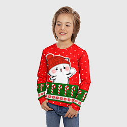 Лонгслив детский Белый котик - играет в снежки, цвет: 3D-принт — фото 2