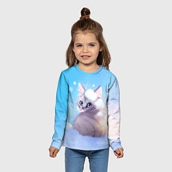 Лонгслив детский Заснеженный котик, цвет: 3D-принт — фото 2
