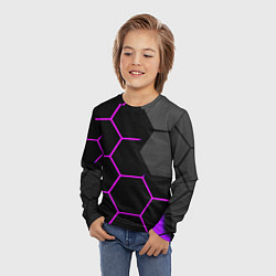 Лонгслив детский Крупные неоновые соты, цвет: 3D-принт — фото 2