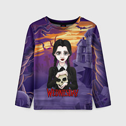 Лонгслив детский Уэнсдэй с черепом в руках, цвет: 3D-принт