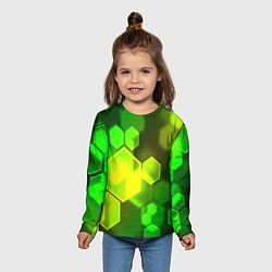 Лонгслив детский Зелёные соты абстракция, цвет: 3D-принт — фото 2