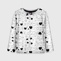 Детский лонгслив Узор из черно-белых сердец на белом фоне