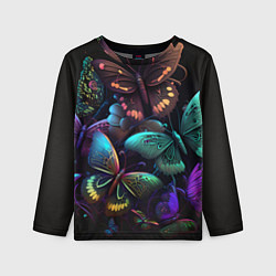 Детский лонгслив Разные неоновые бабочки