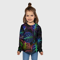 Лонгслив детский Неоновые листья растений, цвет: 3D-принт — фото 2