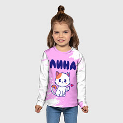 Лонгслив детский Лина кошечка с сердечком, цвет: 3D-принт — фото 2