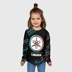 Лонгслив детский Значок Yamaha в стиле glitch на темном фоне, цвет: 3D-принт — фото 2