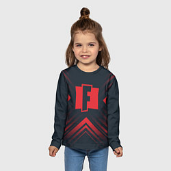 Лонгслив детский Красный символ Fortnite на темном фоне со стрелкам, цвет: 3D-принт — фото 2