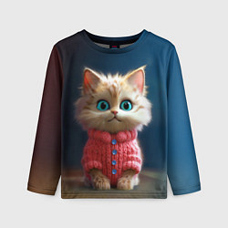 Лонгслив детский Котик в розовом свитере, цвет: 3D-принт