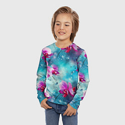 Лонгслив детский Розовые орхидеи на бирюзовом - паттерн акварель, цвет: 3D-принт — фото 2