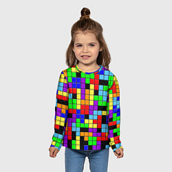 Лонгслив детский Тетрис цветные блоки, цвет: 3D-принт — фото 2
