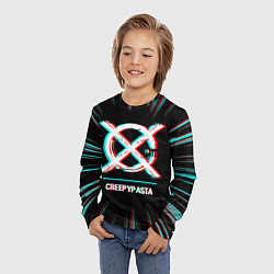 Лонгслив детский Символ CreepyPasta в стиле glitch на темном фоне, цвет: 3D-принт — фото 2