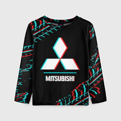 Лонгслив детский Значок Mitsubishi в стиле glitch на темном фоне, цвет: 3D-принт