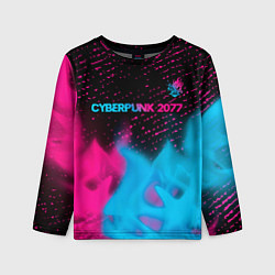 Лонгслив детский Cyberpunk 2077 - neon gradient: символ сверху, цвет: 3D-принт