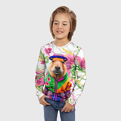Лонгслив детский Капибара в модной куртке - нейросеть, цвет: 3D-принт — фото 2