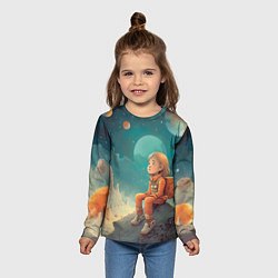 Лонгслив детский Девочка в оранжевом скафандре: арт нейросети, цвет: 3D-принт — фото 2
