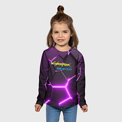 Лонгслив детский Киберпанк призрачная свобода фиолетовый неон, цвет: 3D-принт — фото 2