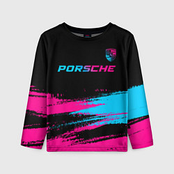 Лонгслив детский Porsche - neon gradient: символ сверху, цвет: 3D-принт