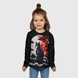 Лонгслив детский Котик ниндзя - мрачный, цвет: 3D-принт — фото 2