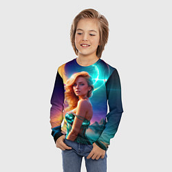 Лонгслив детский Девушка на гористом берегу фьорда, цвет: 3D-принт — фото 2