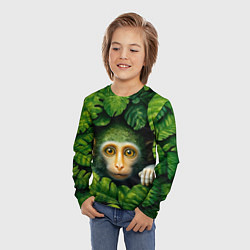 Лонгслив детский Маленькая обезьянка в листьях, цвет: 3D-принт — фото 2