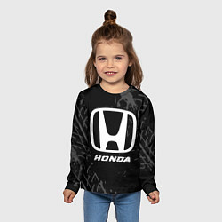 Лонгслив детский Honda speed на темном фоне со следами шин, цвет: 3D-принт — фото 2