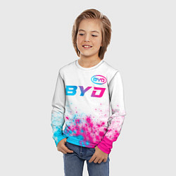 Лонгслив детский BYD neon gradient style: символ сверху, цвет: 3D-принт — фото 2