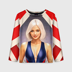 Детский лонгслив Девушка блондинка в спортивном костюме