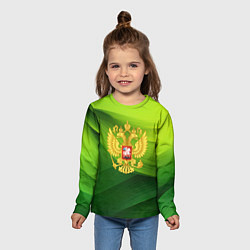 Лонгслив детский Золотистый герб России на зеленом фоне, цвет: 3D-принт — фото 2