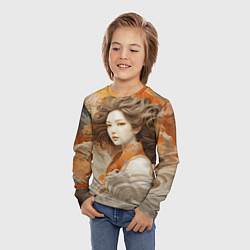 Лонгслив детский Японская девушка и волны океана, цвет: 3D-принт — фото 2