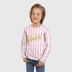 Лонгслив детский Barbie - золотая надпись и бело-розовые полосы, цвет: 3D-принт — фото 2