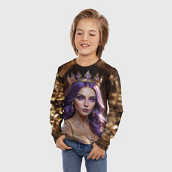 Лонгслив детский Девушка с фиолетовыми волосами в короне, цвет: 3D-принт — фото 2