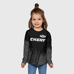 Лонгслив детский Chery speed на темном фоне со следами шин: символ, цвет: 3D-принт — фото 2