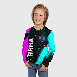 Лонгслив детский Нина и неоновый герб России вертикально, цвет: 3D-принт — фото 2