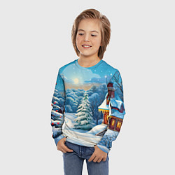 Лонгслив детский Зимний домик и елка, цвет: 3D-принт — фото 2