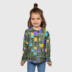 Лонгслив детский Разноцветные квадраты и белые полосы, цвет: 3D-принт — фото 2