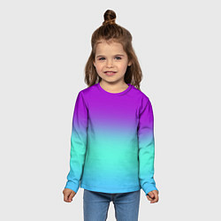 Лонгслив детский Фиолетовый бирюзовый голубой неоновый градиент, цвет: 3D-принт — фото 2